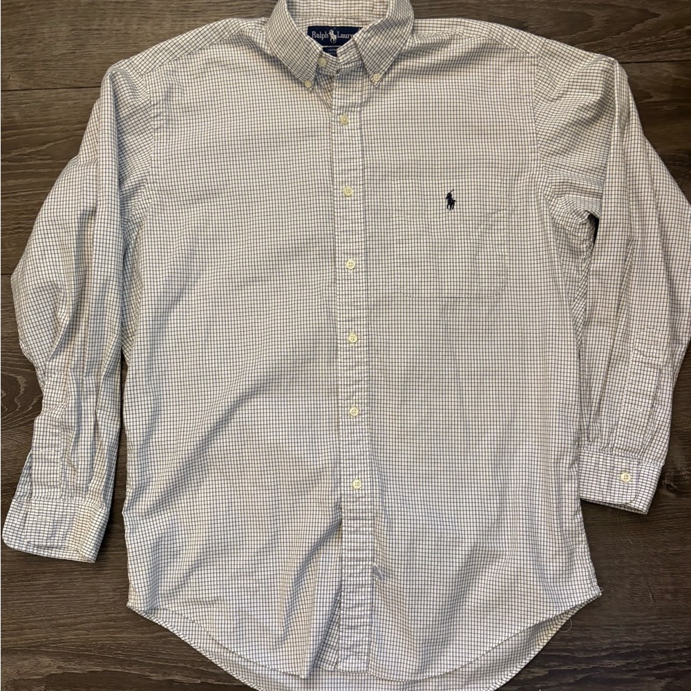 Ralph Lauren Men's White and Blue Checkered Shirt